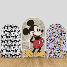 JY200-1 Mickey Mouse All Over Print Newspaper Style Arch Backdrop Cover Elastic Fabric Cartoon Kids Birthday Decoration