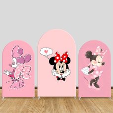 JY200-1 Pink Minnie Mouse Love Heart Arch Backdrop Cover Elastic Fabric Sweet Girls Birthday Baby Shower Decoration