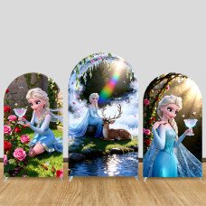 JY1101  Frozen Elsa Forest Magic Arch Backdrop Cover, Elastic Fabric Background for Girls Birthday & Princess Party