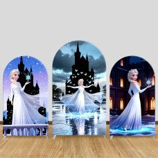 JY1103  Frozen Elsa Ice Castle Night Arch Backdrop Cover, Elastic Fabric Background for Girls Birthday & Winter Party