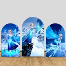 JY1104  Frozen Elsa Snow Mountain Magic Arch Backdrop Cover, Elastic Fabric Background for Girls Birthday & Ice Party