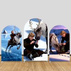 JY1106  Frozen Kristoff & Sven Reindeer Arch Backdrop Cover, Elastic Fabric Background for Boys Birthday & Winter Party