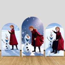 JY1108  Frozen Anna & Olaf Snowman Arch Backdrop Cover, Elastic Fabric Background for Kids Birthday & Winter Party