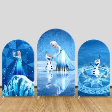 JY1109  Frozen Elsa & Olaf Ice Palace Arch Backdrop Cover, Elastic Fabric Background for Girls Birthday & Ice Party