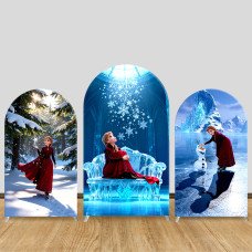 JY1112  Frozen Anna & Olaf Ice Palace Arch Backdrop Cover, Elastic Fabric Background for Kids Birthday & Winter Party