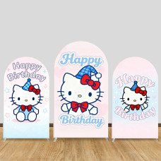 JY1117  Hello Kitty Happy Birthday Arch Backdrop Cover, Elastic Fabric Background for Kids Birthday & Kawaii Party