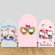 JY1120  Hello Kitty & Dear Daniel Valentine's Day Arch Backdrop Cover, Elastic Fabric Background for Love & Anniversary Party