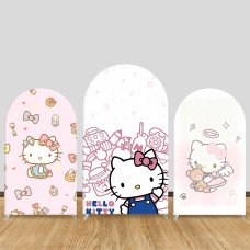 JY1121  Cute Hello Kitty Sweet Treats Arch Backdrop Cover, Elastic Fabric Background for Girls Birthday & Kawaii Party