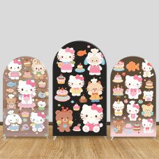 JY1122  Hello Kitty & Friends with Cakes Arch Backdrop Cover, Elastic Fabric Background for Kids Birthday & Cute Themed Party