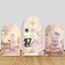 JY1123  Hello Kitty Fairy Tale Wedding Arch Backdrop Cover, Elastic Fabric Background for Girls Birthday & Magical Party