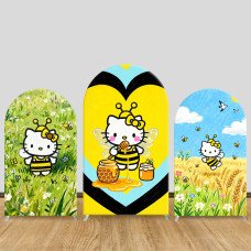 JY1124  Hello Kitty Bee & Honey Themed Arch Backdrop Cover, Elastic Fabric Background for Spring & Summer Party