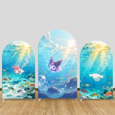 JY1126  Sanrio Characters Underwater World Arch Backdrop Cover, Elastic Fabric Background for Girls Birthday & Kawaii Party