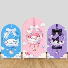 JY1128  Sanrio Characters Crystal Ball Arch Backdrop Cover, Elastic Fabric Background for Girls Birthday & Magical Party