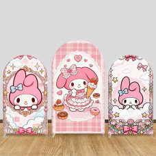 JY1129  My Melody Lolita Style Arch Backdrop Cover, Elastic Fabric Background for Girls Birthday & Pink Themed Party
