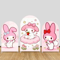 JY1130  My Melody with Strawberry & Cloud Arch Backdrop Cover, Elastic Fabric Background for Kids Birthday & Cute Themed Party