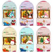 JY1131  Sanrio Characters Christmas House Arch Backdrop Cover, Elastic Fabric Background for Holiday & Kids Christmas Party