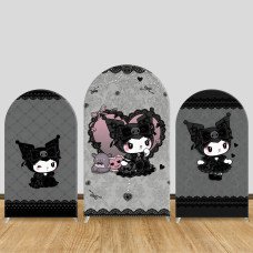 JY1134 Kuromi Gothic Lolita Style Arch Backdrop Cover, Elastic Fabric Background for Themed Birthday & Dark Kawaii Party
