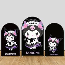 JY1135 Kuromi Maid Style Arch Backdrop Cover, Elastic Fabric Background for Girls Birthday & Cute Gothic Party
