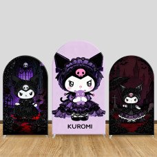 JY1136 Kuromi Gothic Lolita Style Arch Backdrop Cover, Elastic Fabric Background for Girls Birthday & Dark Kawaii Party