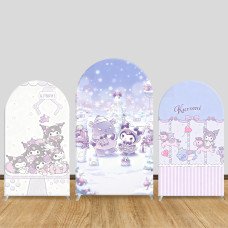 JY1137 Kuromi Winter Amusement Park Arch Backdrop Cover, Elastic Fabric Background for Kids Birthday & Snow Themed Party