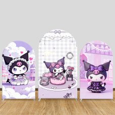 JY1138 Kuromi Dream Castle Arch Backdrop Cover, Elastic Fabric Background for Girls Birthday & Pink Kawaii Party