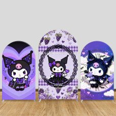 JY1139 Kuromi Purple Grape Lace Arch Backdrop Cover, Elastic Fabric Background for Themed Birthday & Gothic Party