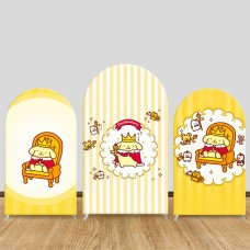 JY1142 Pompompurin King Style Arch Backdrop Cover, Elastic Fabric Background for Royal Themed Birthday Party