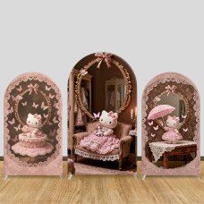 JY1145 Vintage Lace Hello Kitty Arch Backdrop Cover, Elastic Fabric Background for Princess & Victorian Themed Party