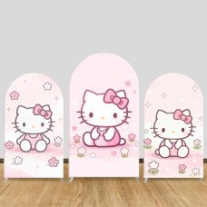 JY1146 Hello Kitty with Spring Flowers Arch Backdrop Cover, Elastic Fabric Background for Girls Birthday & Kawaii Party