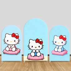 JY1147 Hello Kitty Sitting on Cushion Arch Backdrop Cover, Elastic Fabric Background for Kids Birthday & Cute Themed Party