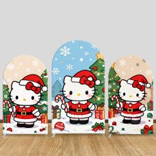 JY1148 Hello Kitty Christmas Candy Cane Arch Backdrop Cover, Elastic Fabric Background for Holiday & Festive Party