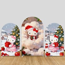 JY1149 Hello Kitty Christmas Cloud Gift Arch Backdrop Cover, Elastic Fabric Background for Winter & Festive Party