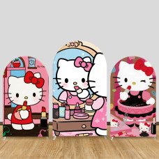 JY1151 Hello Kitty Makeup & Cosmetics Arch Backdrop Cover, Elastic Fabric Background for Girls Birthday & Beauty Themed Party