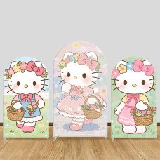 JY1152 Hello Kitty Flower Girl Arch Backdrop Cover, Elastic Fabric Background for Spring & Cute Themed Party