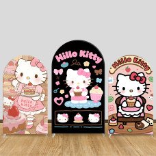 JY1153 Hello Kitty Baker & Dessert Arch Backdrop Cover, Elastic Fabric Background for Sweet & Food Themed Party