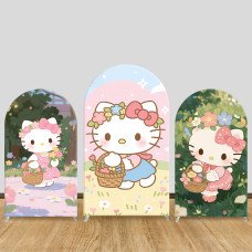 JY1154 Hello Kitty Garden Picnic Arch Backdrop Cover, Elastic Fabric Background for Kids Birthday & Outdoor Themed Party