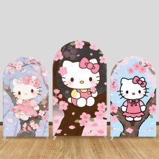 JY1156 Hello Kitty Cherry Blossom Arch Backdrop Cover, Elastic Fabric Background for Spring & Kawaii Themed Party
