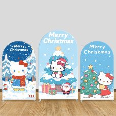JY1161 Hello Kitty Christmas Arch Backdrop Cover, Elastic Fabric Background for Holiday & Kids Christmas Party