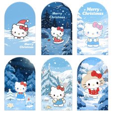 JY1162 Hello Kitty Winter Snow Scene Arch Backdrop Cover, Elastic Fabric Background for Festive & Cute Themed Party