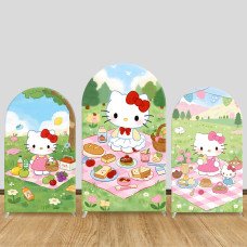 JY1163 Hello Kitty Picnic Time Arch Backdrop Cover, Elastic Fabric Background for Kids Birthday & Outdoor Themed Party