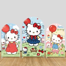 JY1166 Hello Kitty Balloon Party Arch Backdrop Cover, Elastic Fabric Background for Kids Birthday & Cute Themed Party
