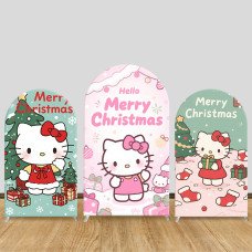 JY1167 Hello Kitty Christmas Gift Arch Backdrop Cover, Elastic Fabric Background for Holiday & Festive Party