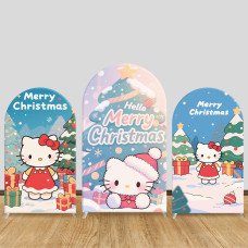 JY1169 Hello Kitty Winter Christmas Tree Arch Backdrop Cover, Elastic Fabric Background for Festive & Cute Themed Party