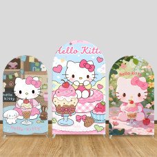 JY1171  Hello Kitty Ice Cream Party Arch Backdrop Cover, Elastic Fabric Background for Girls Birthday & Sweet Themed Party