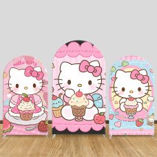 JY1173  Hello Kitty Strawberry Ice Cream Arch Backdrop Cover, Elastic Fabric Background for Kids Birthday & Food Themed Party