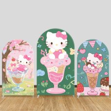 JY1174  Hello Kitty Sakura Sundae Arch Backdrop Cover, Elastic Fabric Background for Spring & Sweet Themed Party