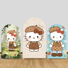 JY1175  Hello Kitty Forest Explorer Arch Backdrop Cover, Elastic Fabric Background for Adventure & Nature Themed Party