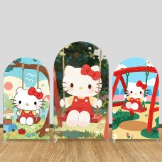 JY1177  Hello Kitty Forest Swing Arch Backdrop Cover, Elastic Fabric Background for Kids Birthday & Outdoor Themed Party