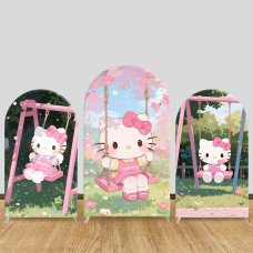 JY1178  Hello Kitty Cherry Blossom Swing Arch Backdrop Cover, Elastic Fabric Background for Spring & Floral Themed Party