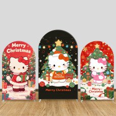 JY1179  Hello Kitty Christmas Gift Arch Backdrop Cover, Elastic Fabric Background for Holiday & Festive Party